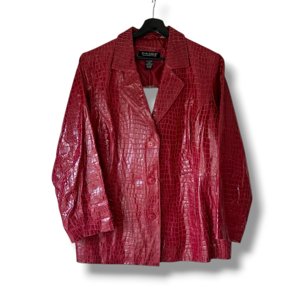 Dialogue Burgundy Red Embossed Croc Leather Blazer Jacket 1X QVC Deadstock